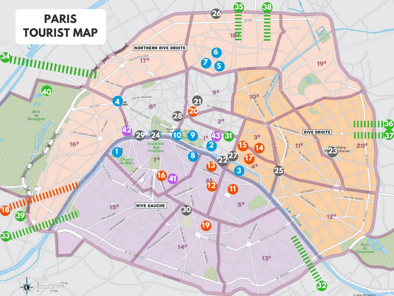 Mapa turístico de Paris - Lugares e atrações em Paris