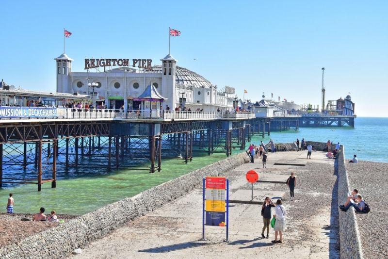 Brighton Word in Rainbow Colours Lights East Sussex Peir Blue Sky