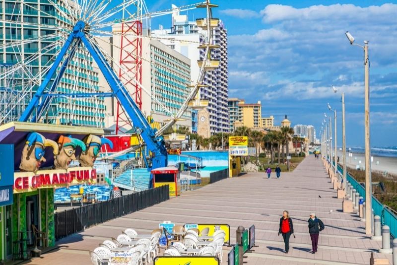 Panoramic Aerial View Of The Broadwalk On The Waterfront In Atlantic City  Downtown The Famous Gambling Center Of The East Coast Usa With Multiple  Casinos And Amusing Park With A Ferris Wheel