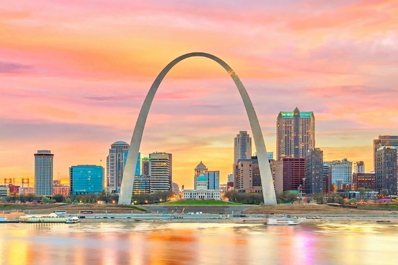 Las Vegas' sparkling purple arches contrast the one in St. Louis