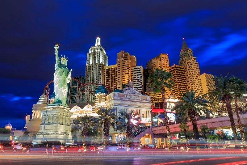 Aerial view of Las Vegas, Nevada, with a focus on Las Vegas Strip casinos,  including the Paris Las Vegas's half-scale replica of the Eiffel Tower -  digital file from original