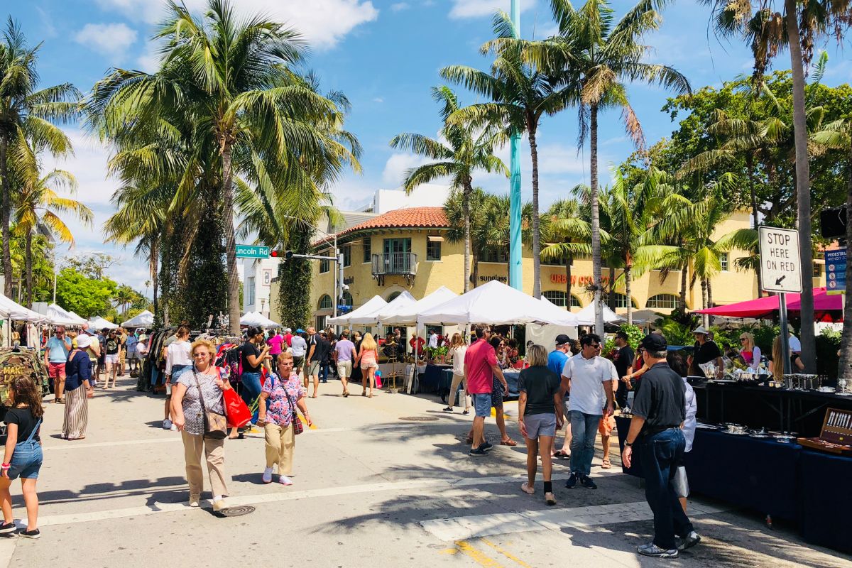 The Lincoln Road Sunday antiques and collectibles outdoor market is a regular event in South Beach