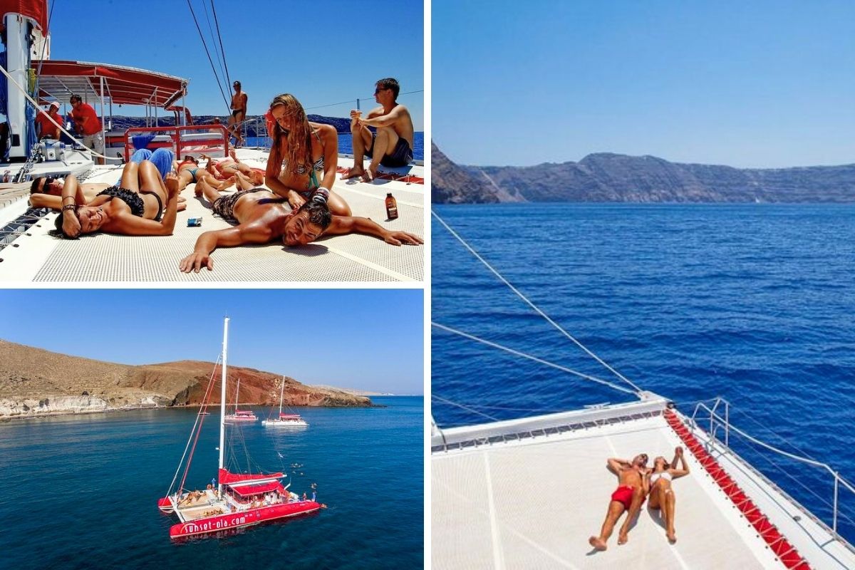 Sailing Catamaran Cruise by Sunset Oia Santorini